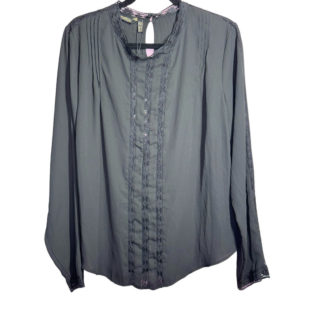 Kardashian kollection Long Sleeve Lace Insert Lace Blouse Chiffon Top Size XL